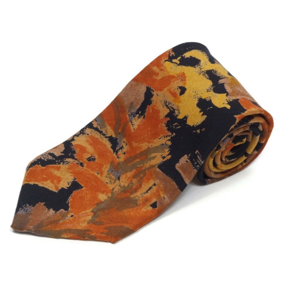 Vintage 90s CABRALLI COLLECTION Abstract Ochre Brown Orange Men's Rayon Neck Tie
